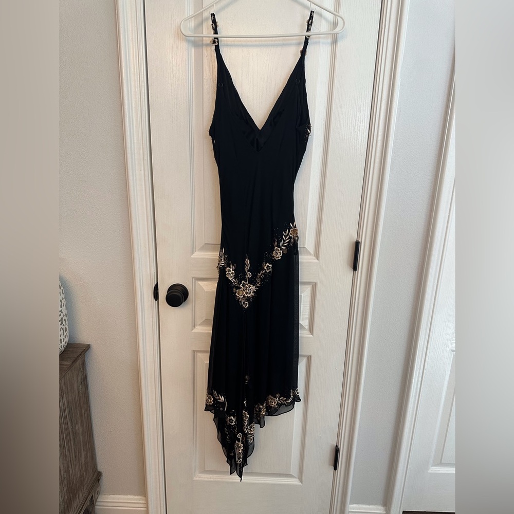 Spaghetti strap evening dress.